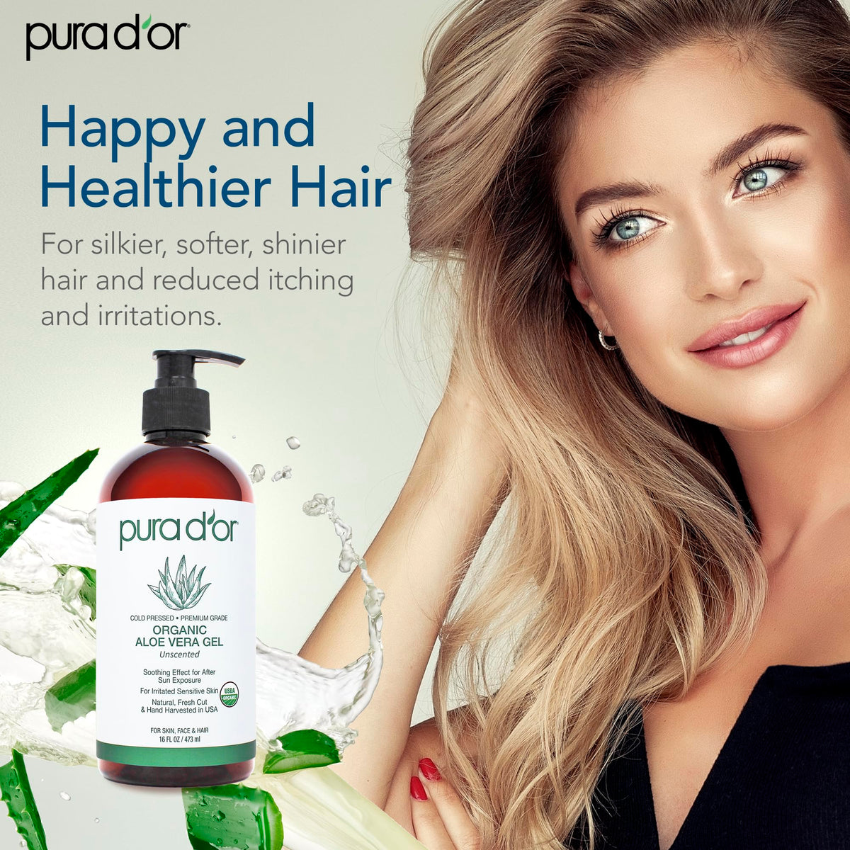 PURA D'OR applied to sun-exposed shoulder offering cooling, soothing relief