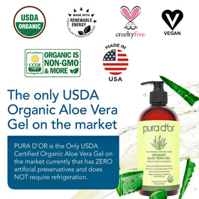 PURA D'OR open jar showing gel texture for quick-absorbing hydration benefit