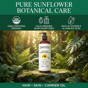 PURA D'OR 16 oz bottle next to a hand showing size and practical everyday use