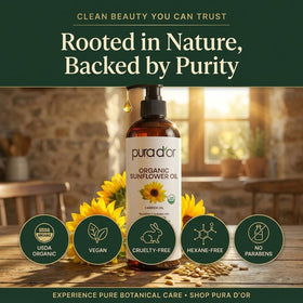PURA D'OR oil drop on skin demonstrating quick absorption and lightweight hydration