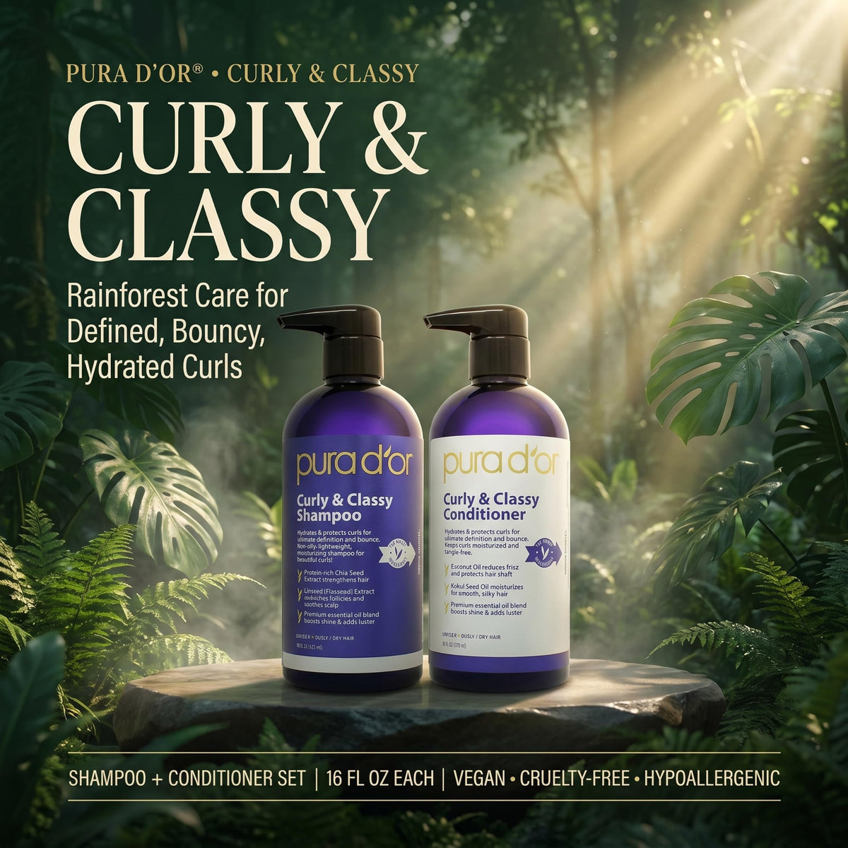 PURA D'OR pump dispensing shampoo demonstrating easy portion control