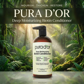 PURA D'OR pump dispenser close-up demonstrating easy, no-mess application