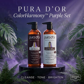 PURA D'OR purple shampoo pour texture demonstrating toning pigment
