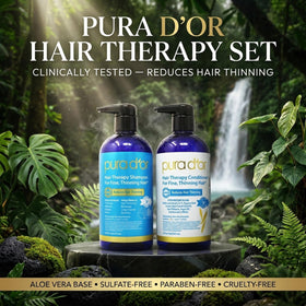 PURA D'OR shampoo pump close-up highlighting easy dispensing benefit