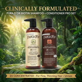 PURA D'OR shampoo pump dispensing cleanser, demonstrating easy application benefit