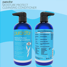 PURA D'OR bottle held in hand to show 16 oz size and scale