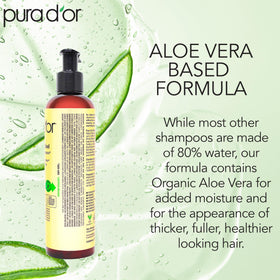 PURA D'OR suds on hair in shower demonstrating gentle lather and effective cleanse