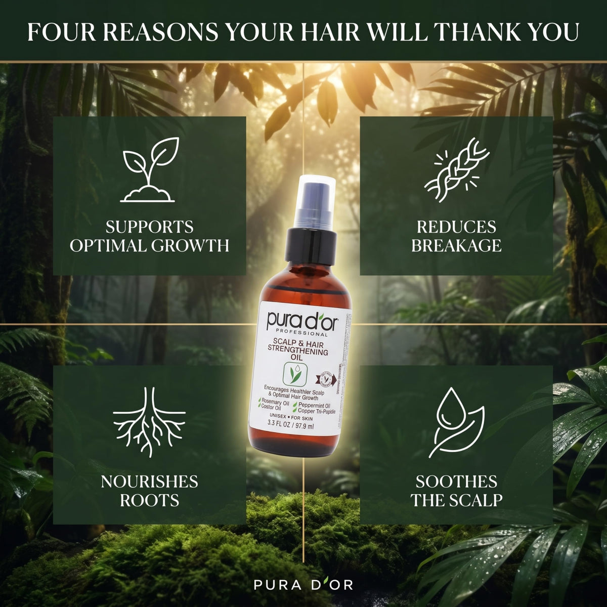 PURA D'OR oil texture in hand demonstrating lightweight absorption benefit