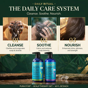 PURA D'OR application in shower for calming itchy scalp and hydrating hair