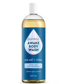 Puracy Awake front packaging showing citrus sea salt scent and benefits