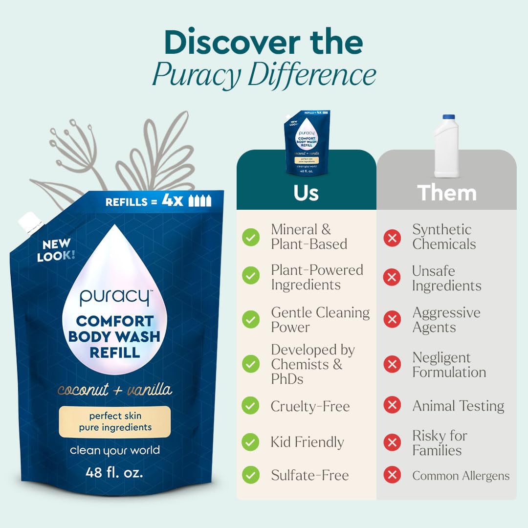 puracy body wash in bathroom lifestyle setting promoting calming shower time