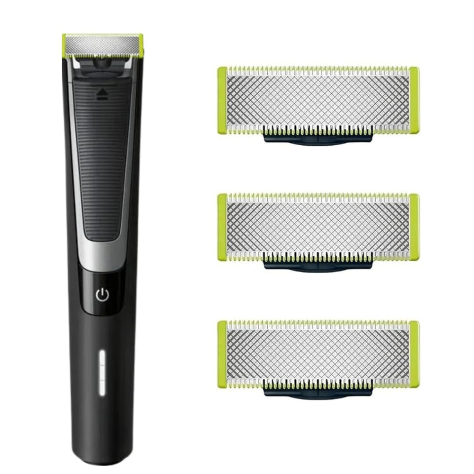 PURCHASE 2 QUICK front packaging showing three replacement blades and branding benefit longevity