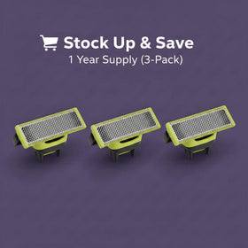 PURCHASE 2 QUICK blades on bathroom counter in lifestyle shot showing ready-to-use convenience