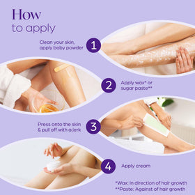 PURE AWARENESS strip applied to warm wax highlighting strong adhesion and removal