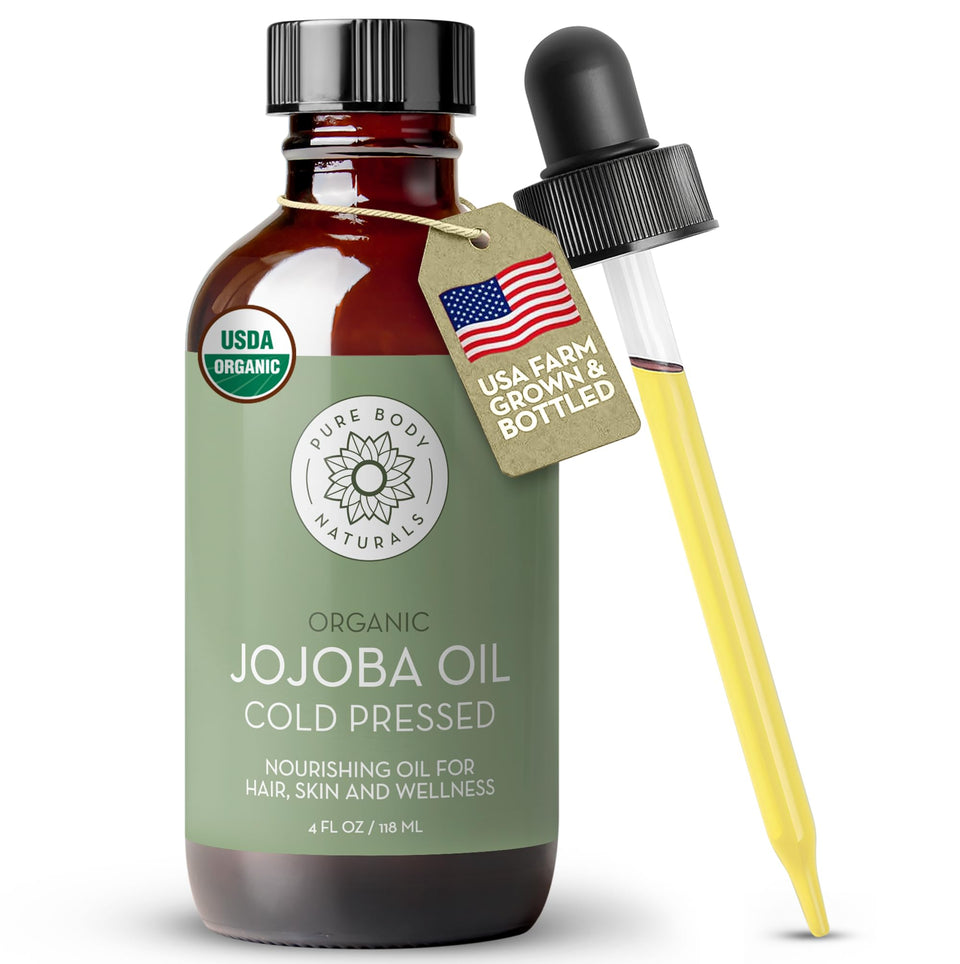 Pure Body Naturals amber bottle front showing label and protective packaging benefit