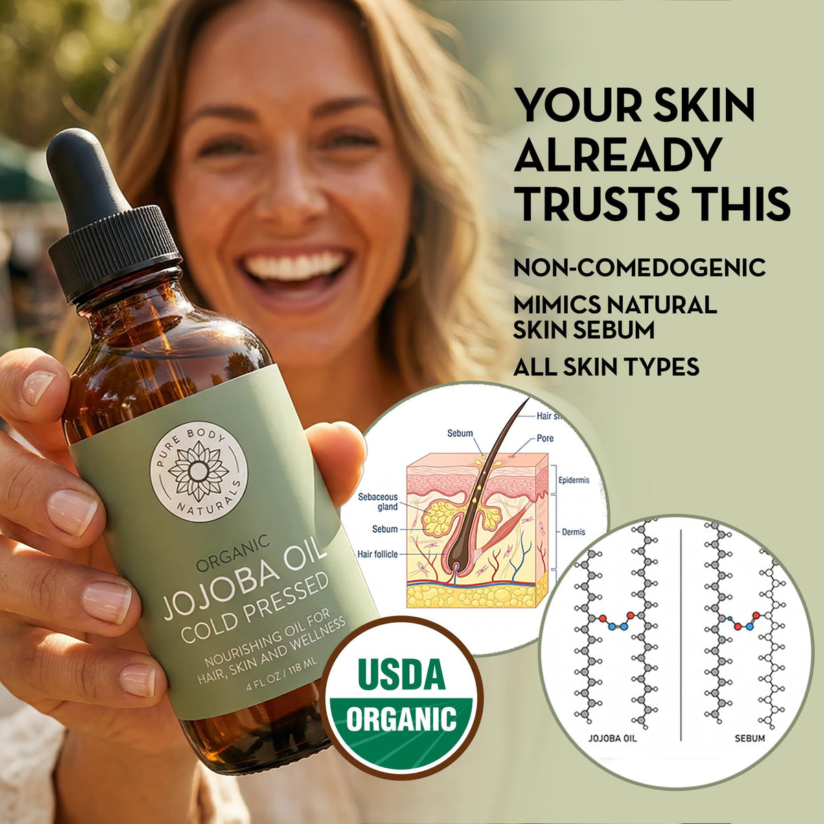 Pure Body Naturals dropper closeup dispensing oil for precise application benefit