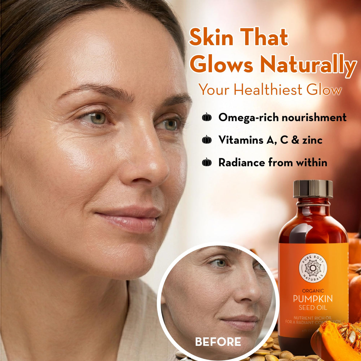 Pure Body Naturals oil texture on skin showing fast absorption and lightweight feel