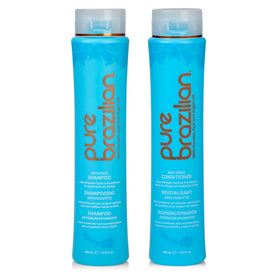 Pure Brazilian front packaging duo showing bottles and labels benefits