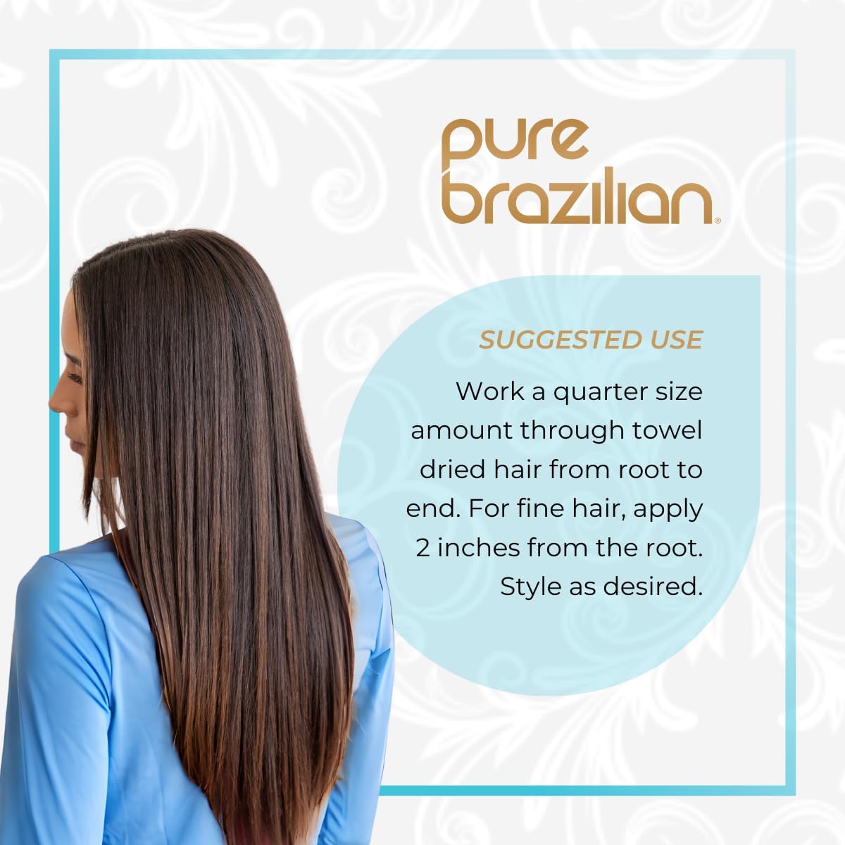Pure Brazilian applied to damp hair before blow-drying demonstrating frizz control benefit