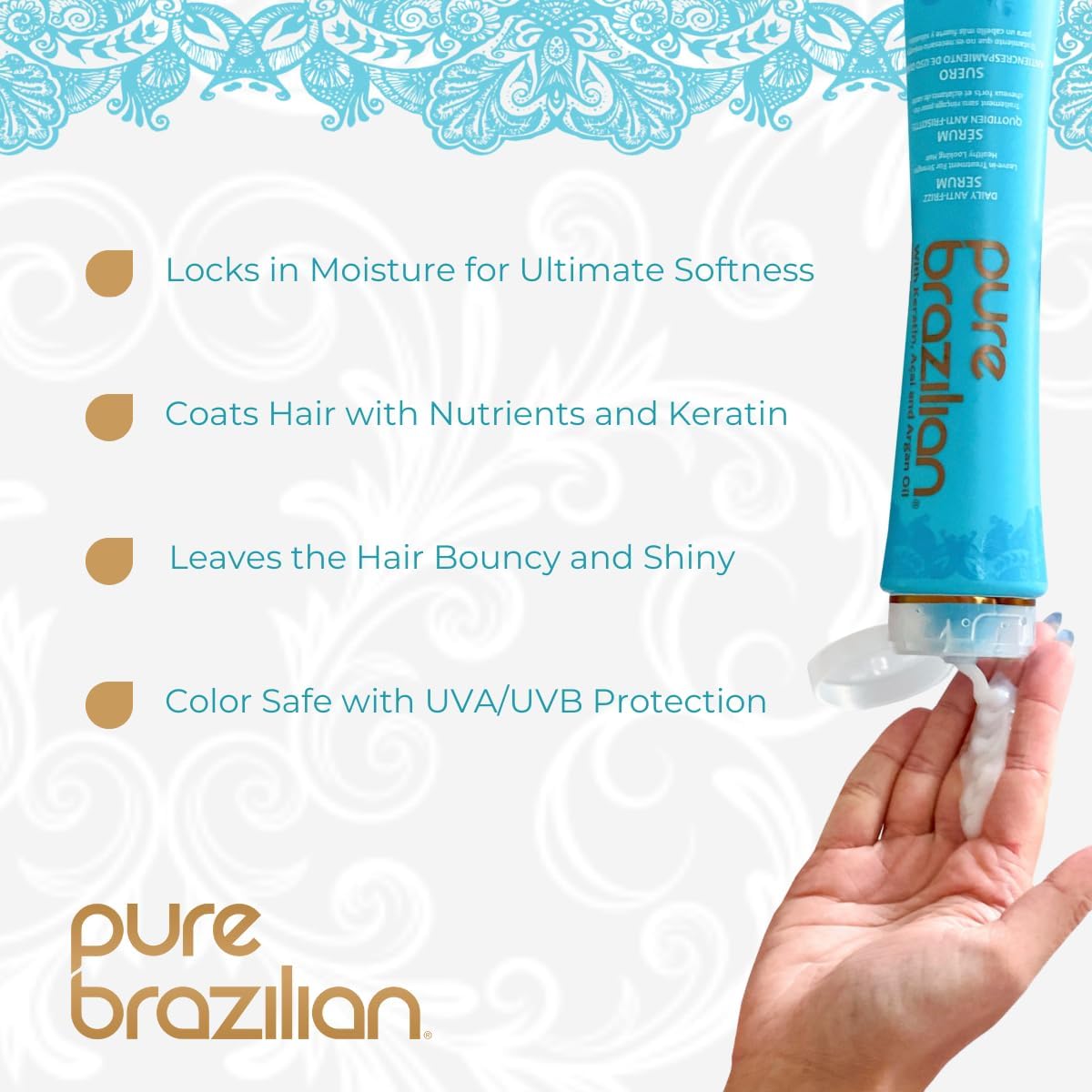 Pure Brazilian pump dispensing serum with controlled amount for mess-free application