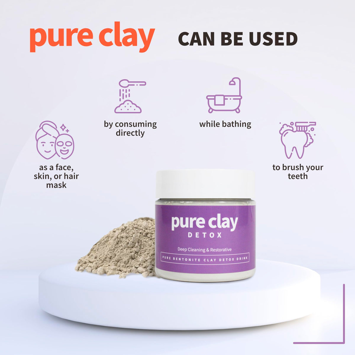 PURE CLAY ultra-fine powder close-up highlighting smooth texture for easy mixing