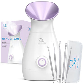 Pure Daily Care NanoSteamer front view showing compact design and easy controls for home spa benefits
