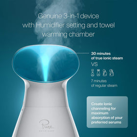 Pure Daily Care NanoSteamer steam nozzle close-up demonstrating nano-ionic mist delivery