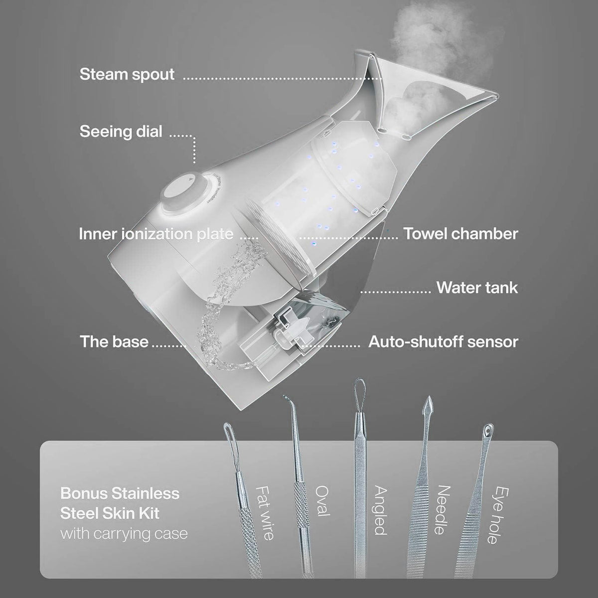 Pure Daily Care NanoSteamer water tank top detail highlighting 200 ml capacity for long runs