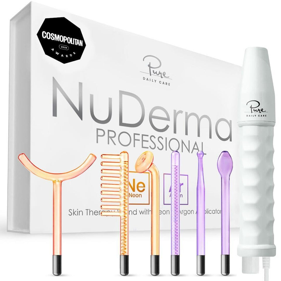 Pure Daily Care NuDerma front view showing device and benefits for home treatments