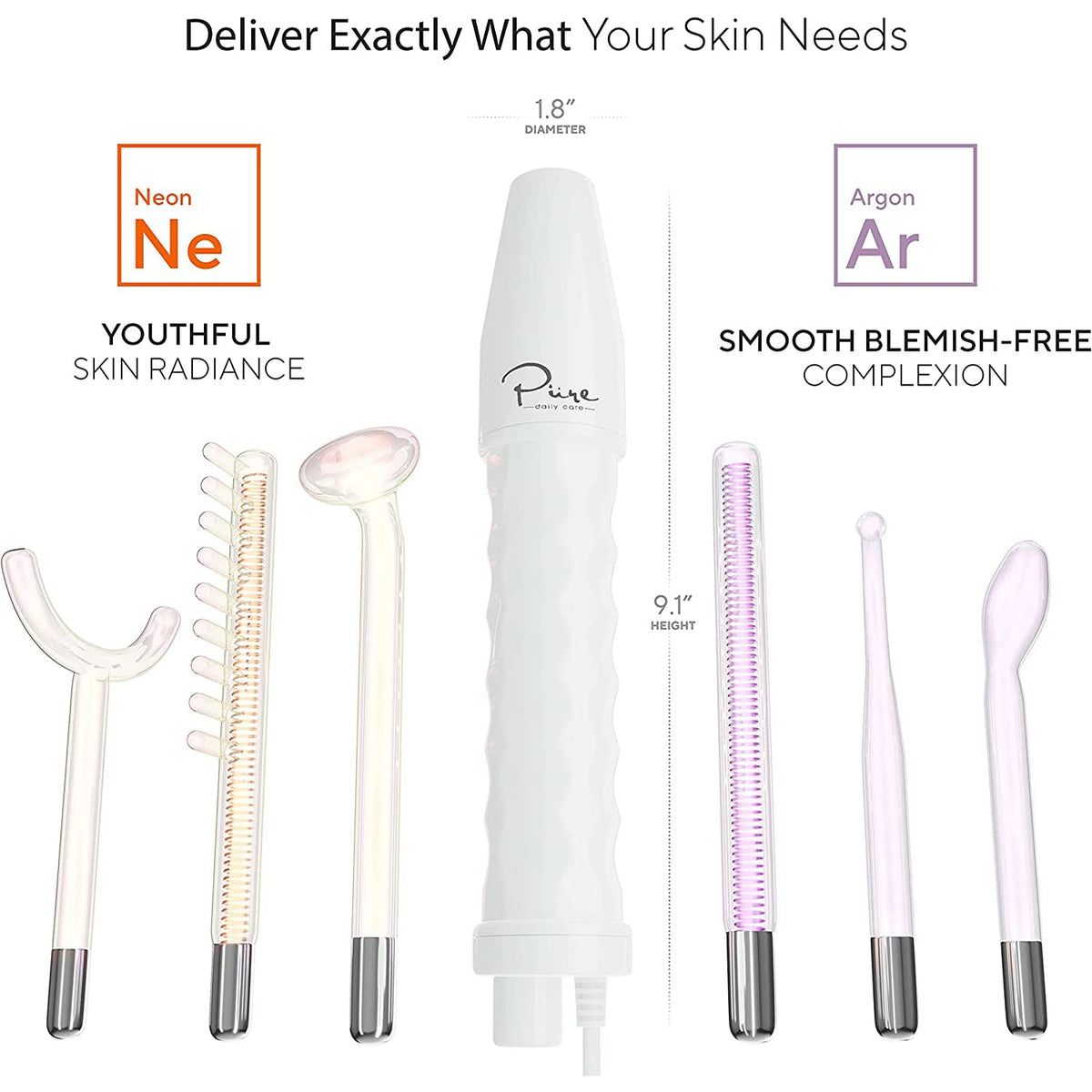 Pure Daily Care NuDerma Y-shaped wand applied to neck for wider-area coverage