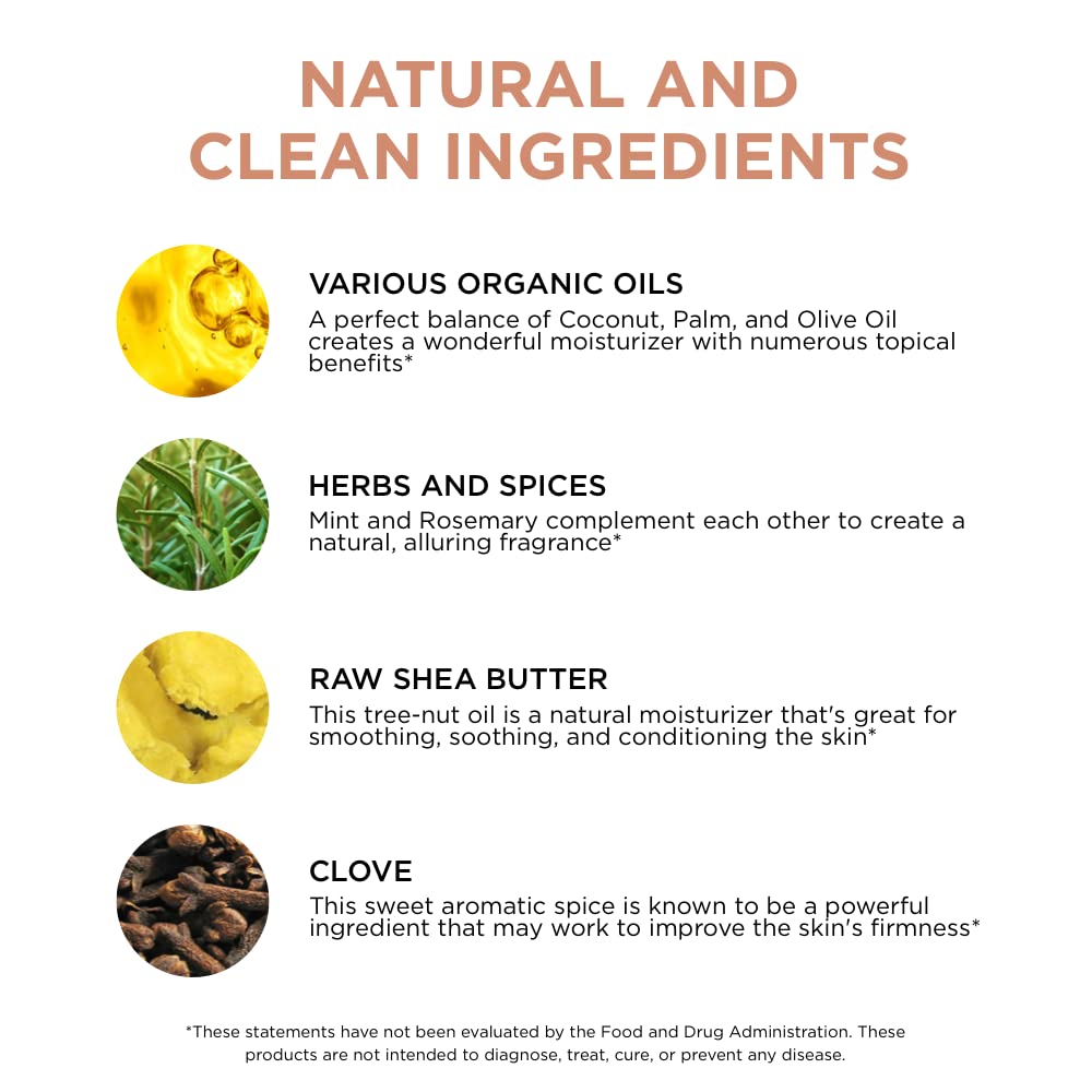 Pure for Men shea mint and clove ingredients laid out to highlight natural scent and soothing benefit