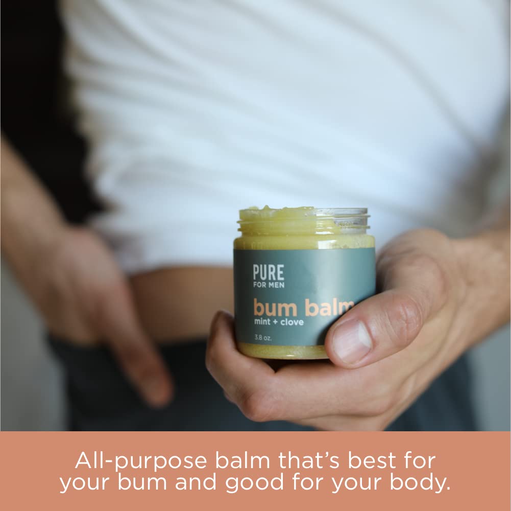 Pure for Men jar next to common objects for size comparison showing 3.9 oz portability benefit