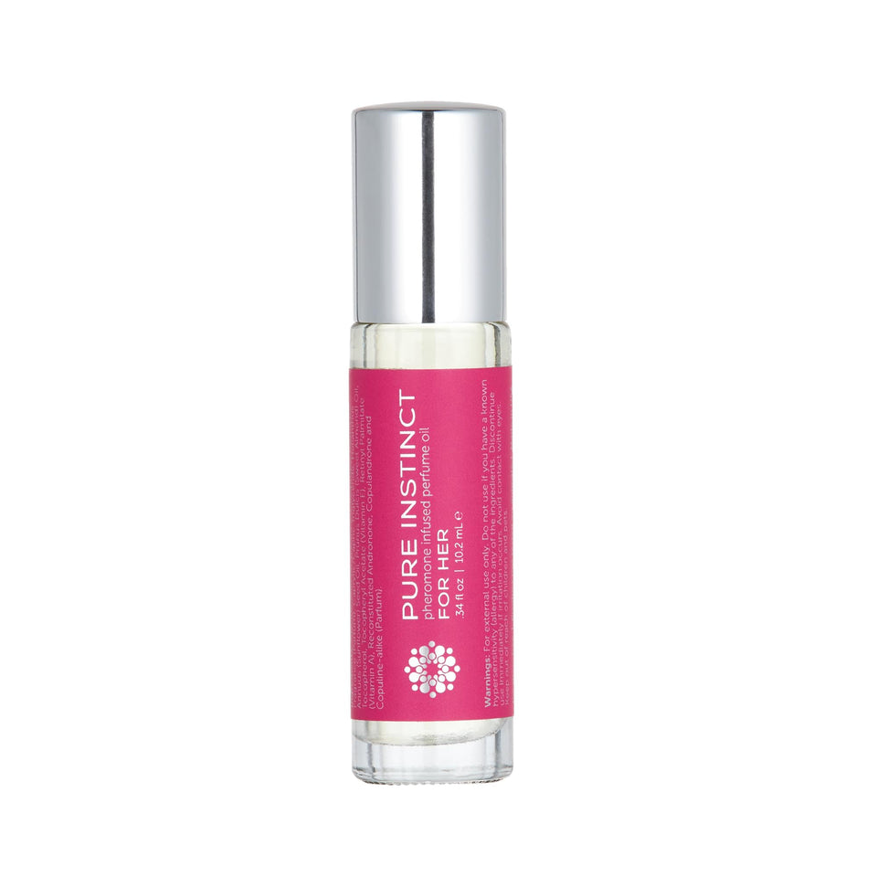 Pure Instinct front bottle showing compact roll-on packaging and elegant design