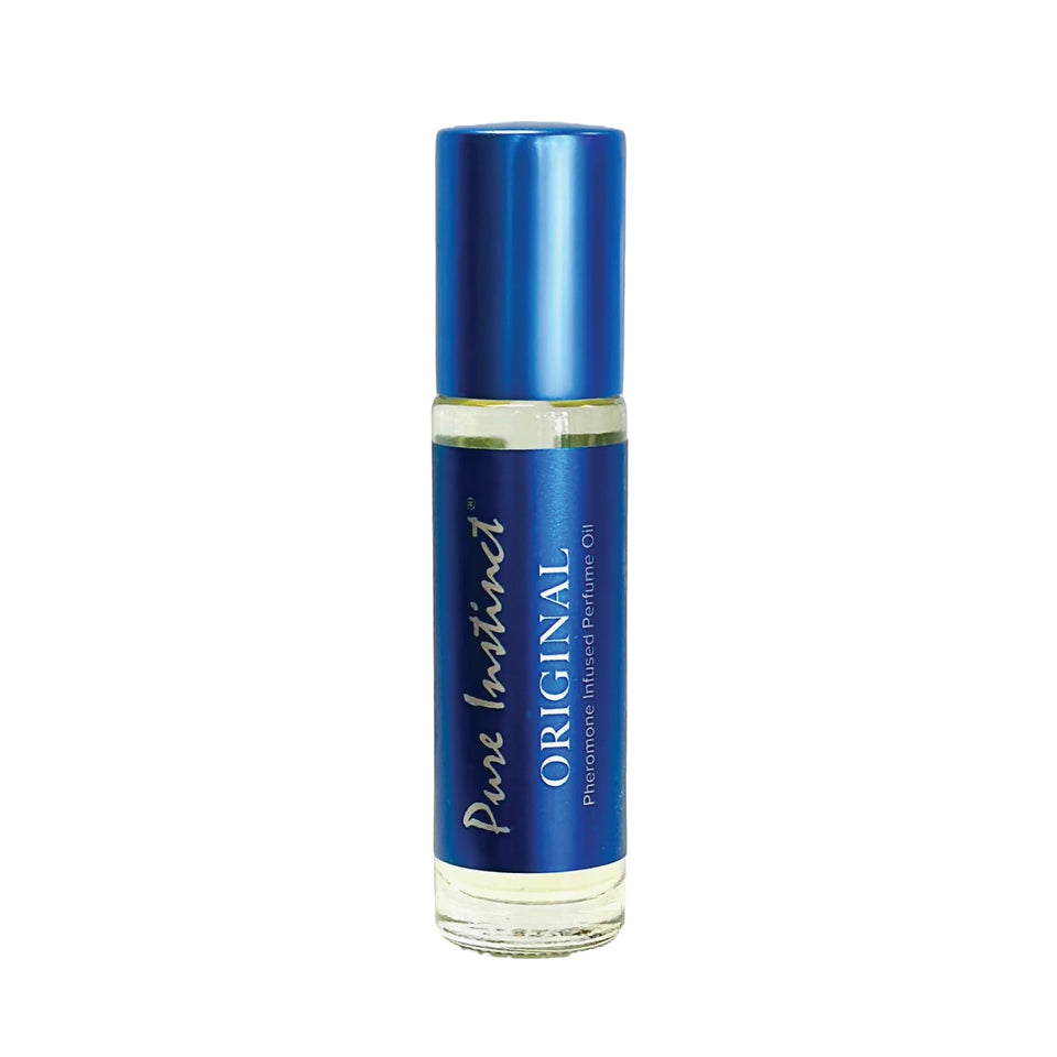 Pure Instinct roll-on front bottle shows compact travel-ready design and elegance