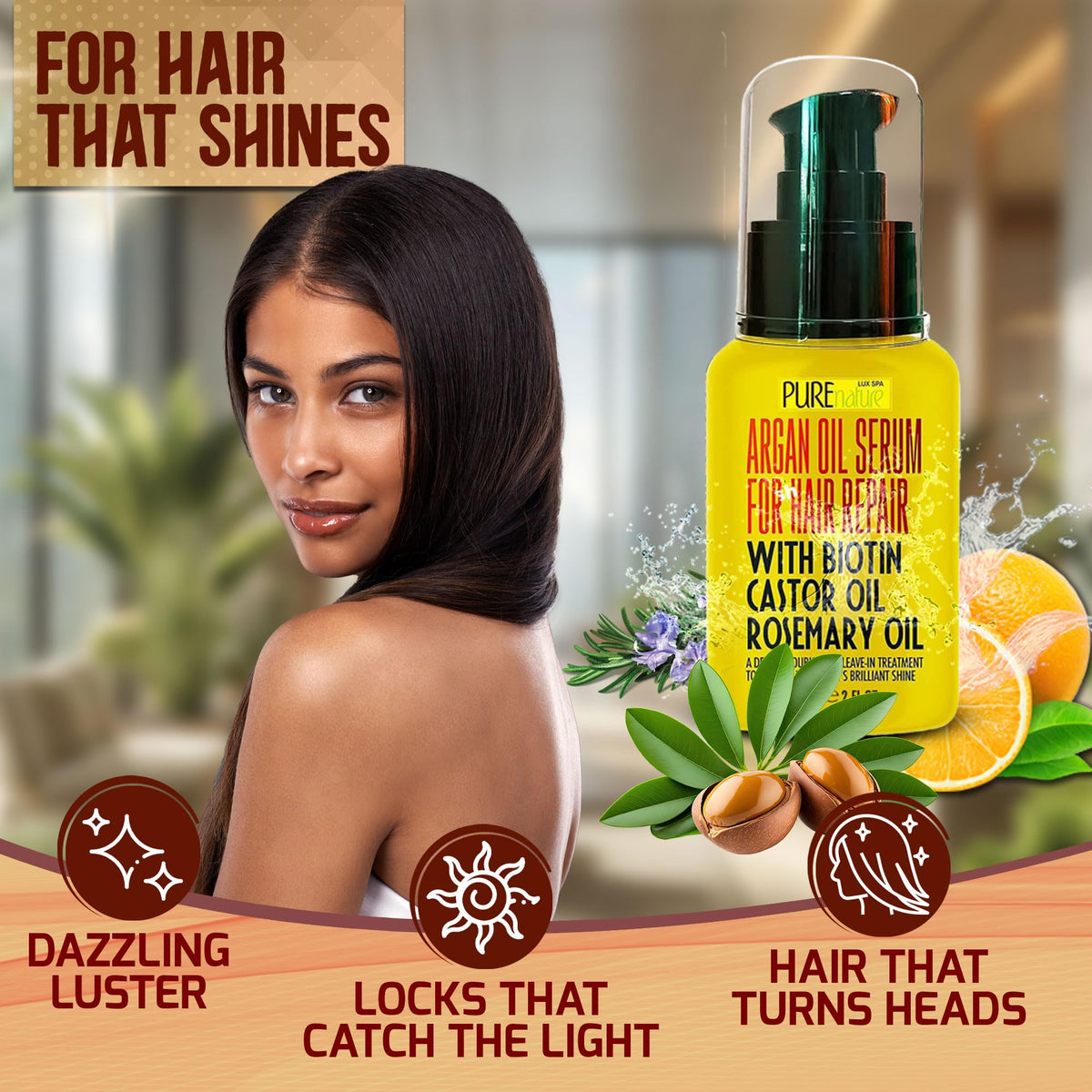 PURE NATURE LUX SPA before and after styling demonstrating smoother frizz reduction benefit