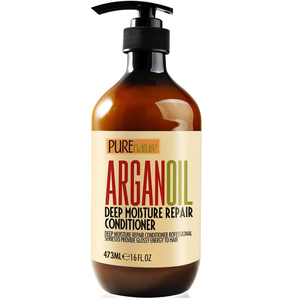 PURE NATURE LUX SPA front bottle showing Moroccan argan conditioner for shine