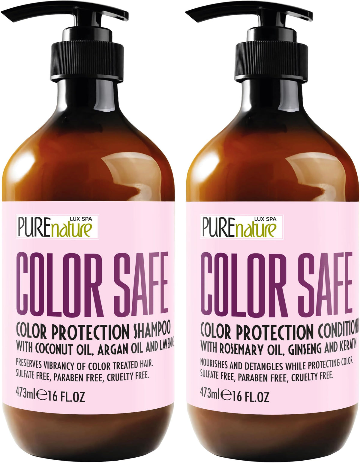 PURE NATURE LUX SPA front packaging showing full shampoo and conditioner set