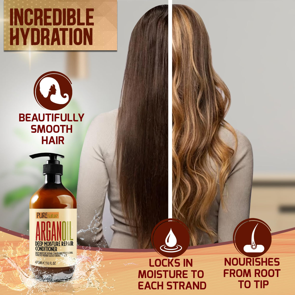 PURE NATURE LUX SPA before and after hair results showing smoother hair