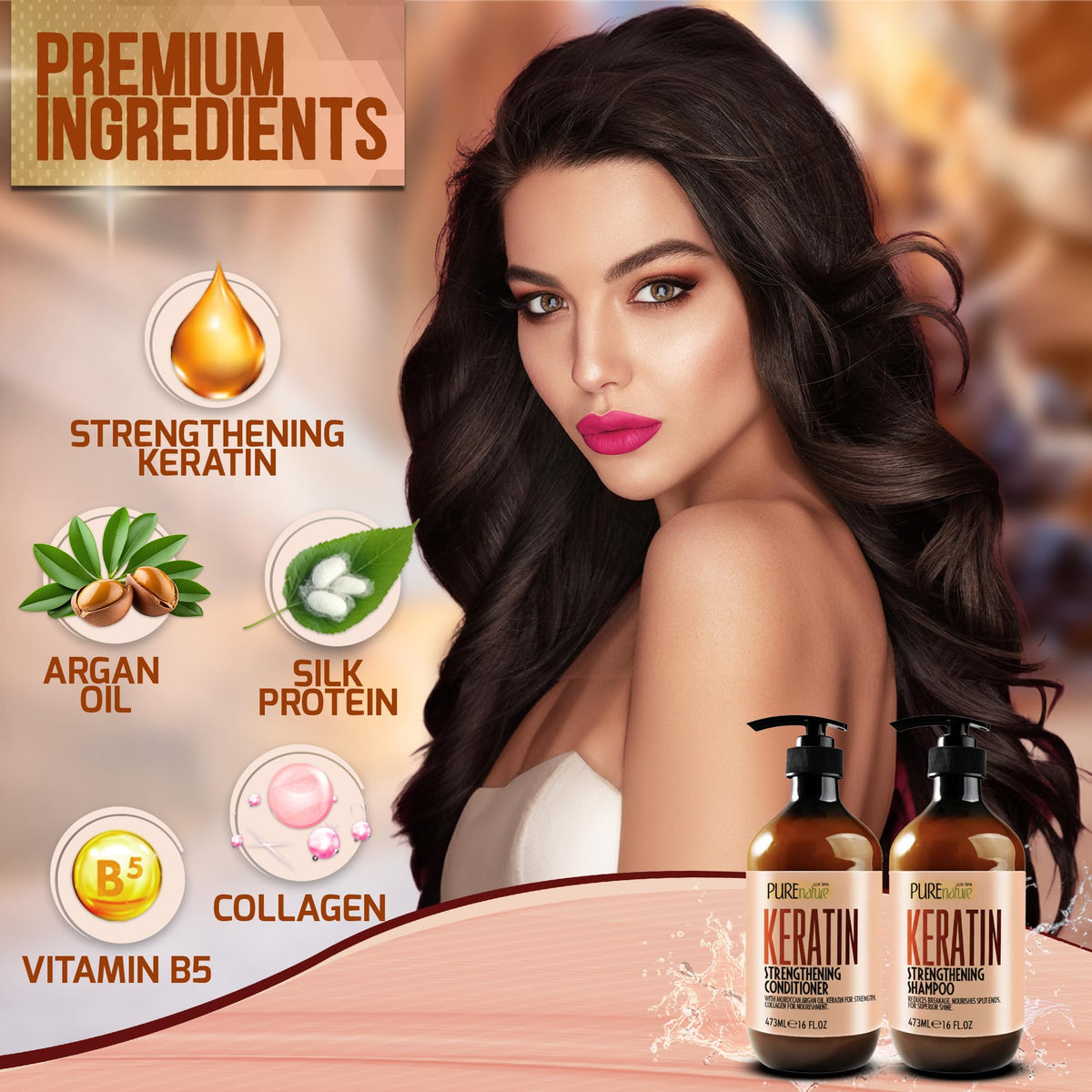 PURE NATURE LUX SPA argan oil and collagen ingredients close-up