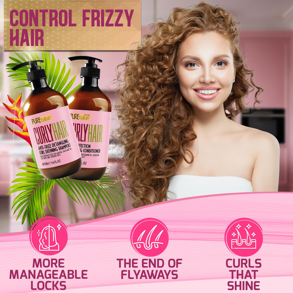 PURE NATURE LUX SPA shampoo pour texture demonstrating gentle, sulfate-free lathering