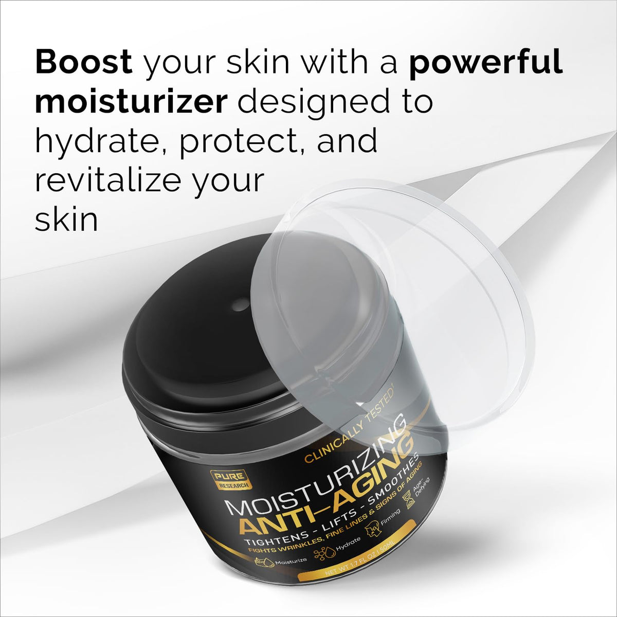 PURE RESEARCH applying cream to hand demonstrating easy absorption