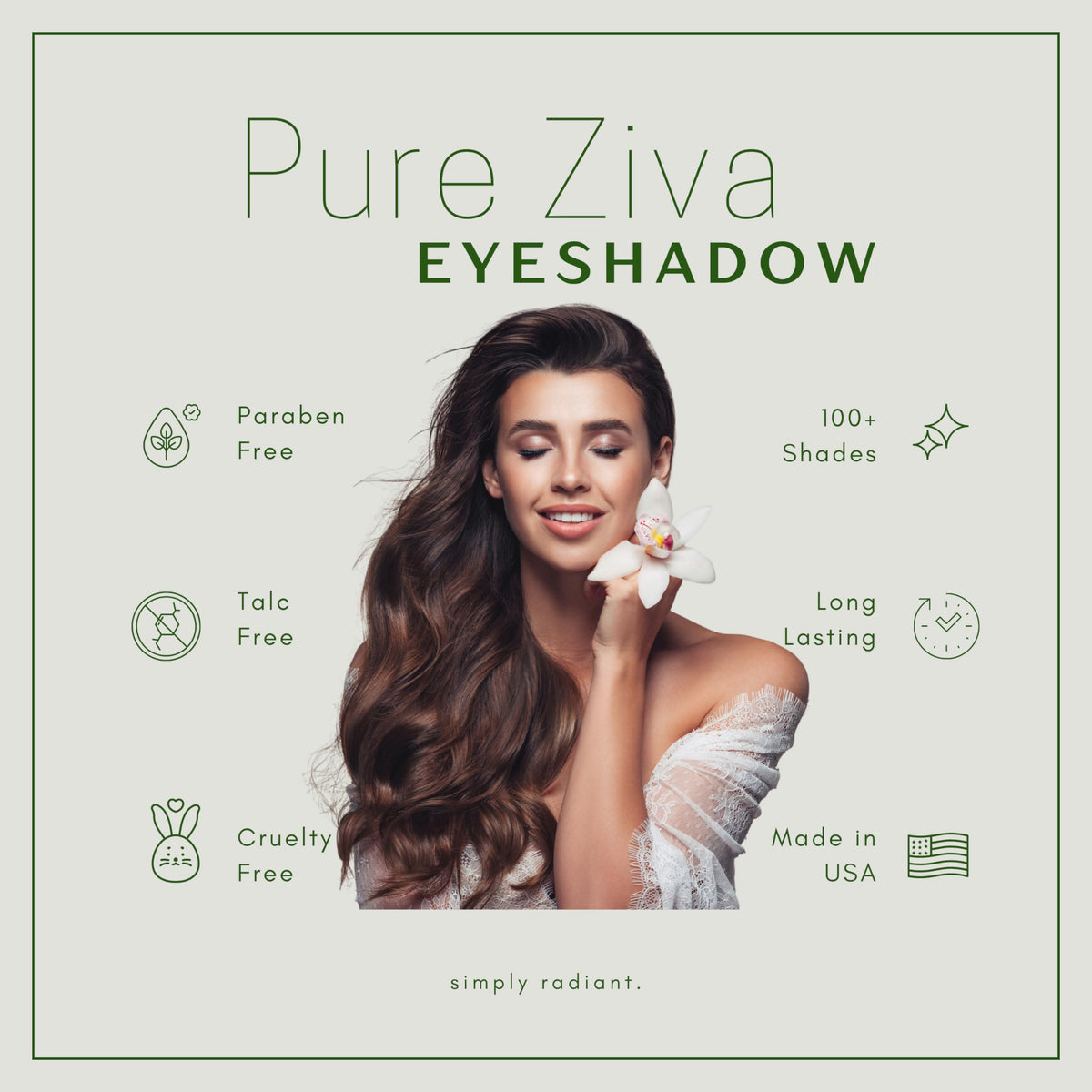 Pure Ziva packaging label close-up showing cruelty-free and talc-free claims