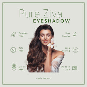 Pure Ziva packaging label close-up showing cruelty-free and talc-free claims