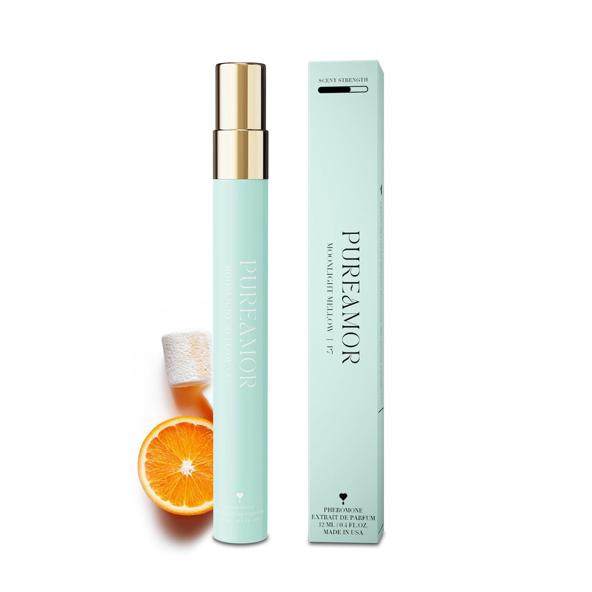 PUREAMOR front bottle showing elegant travel-size design and clear branding