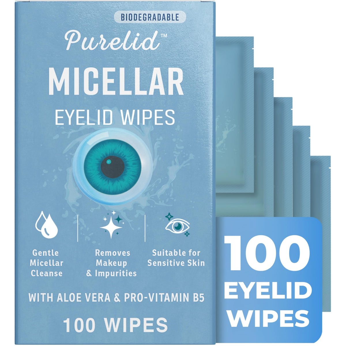 PURELID front packaging showing 100 wipes and benefits clearly