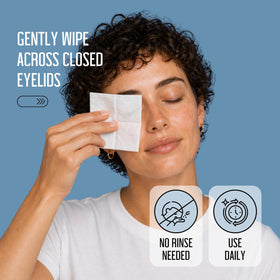 PURELID wipe beside contact lenses indicating safe residue removal