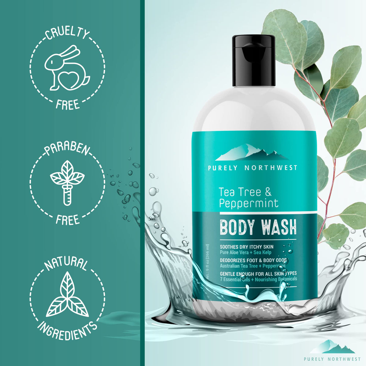 Purely Northwest foot-care focus showing targeted cleansing for feet and odor control