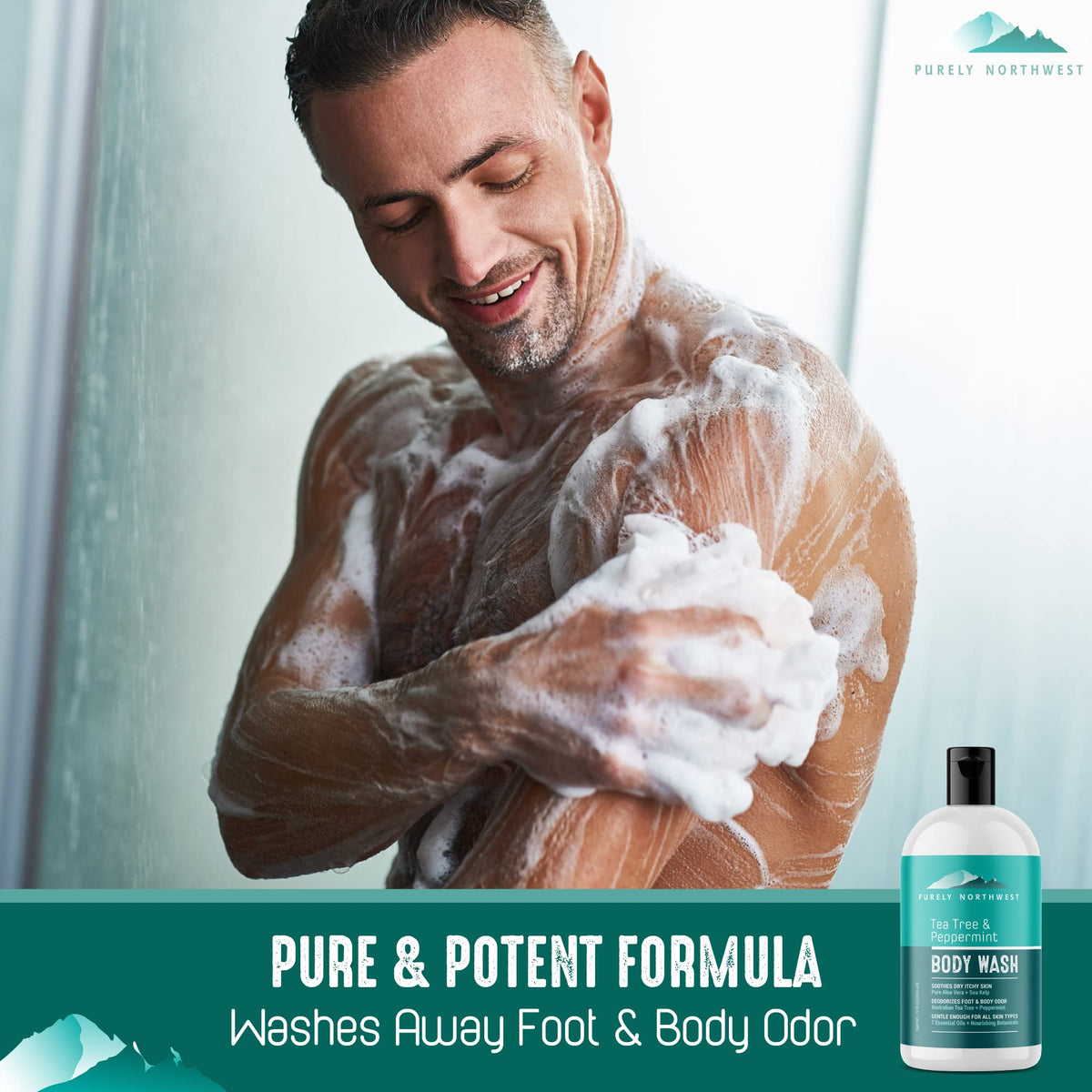 Purely Northwest pump and label close-up highlighting clean ingredients and easy dispensing