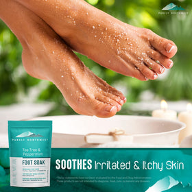 Purely Northwest soak dissolving in foot basin demonstrating relaxing use