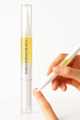Purely Radiant front packaging showing compact 3ml pen and branding benefits